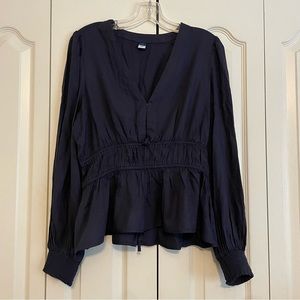 Waist-Defined Smocked Tie-Front Blouse for Women